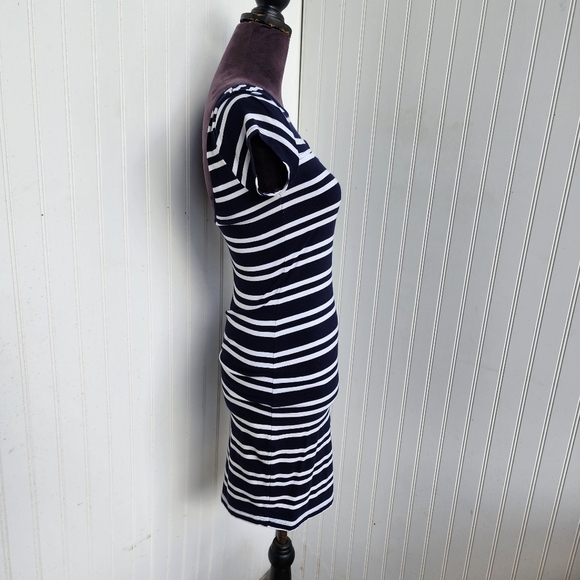 Guess Navy Blue Black Striped Stretch Womens Bodycon Dress Open Back Sz S - Picture 10 of 12